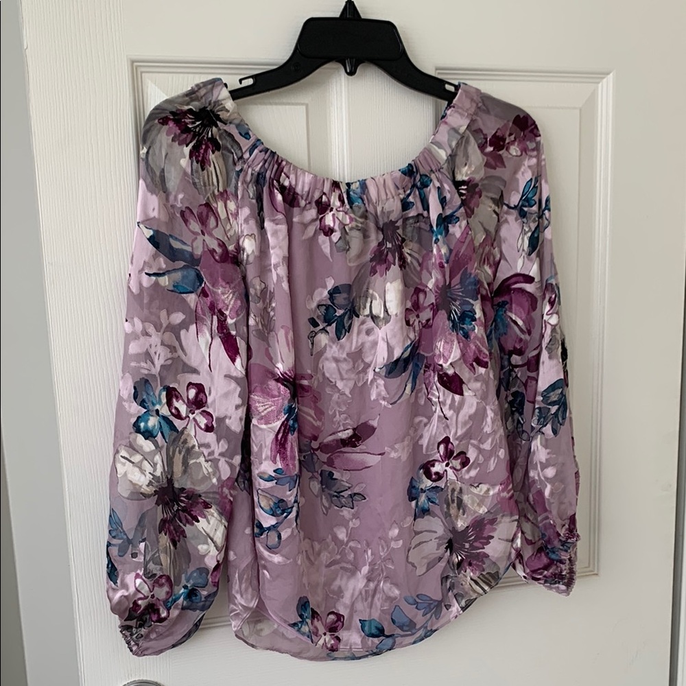 White House Black Market Purple Ruffled Blouse